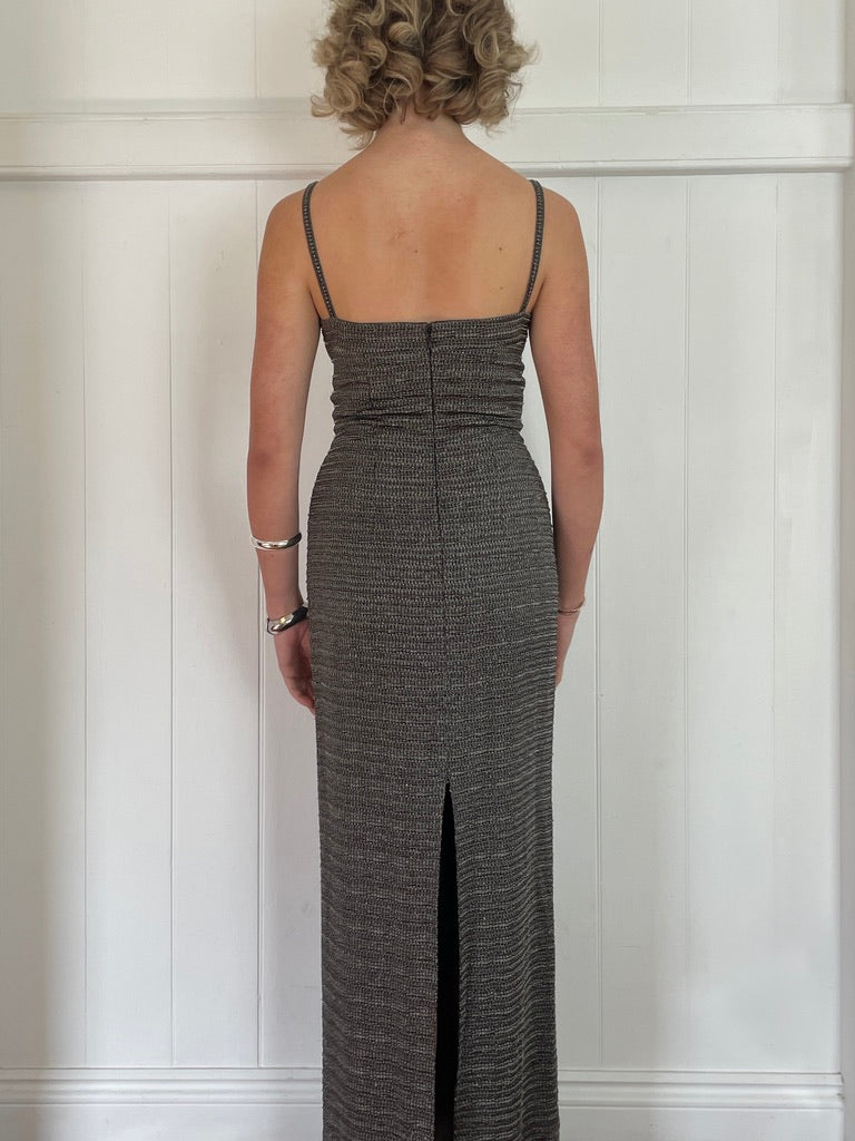 Vintage Y2K Carmen Marc Valvo grey column dress