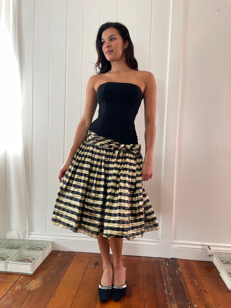 Vintage 80s drop waist lamé gingham mini dress