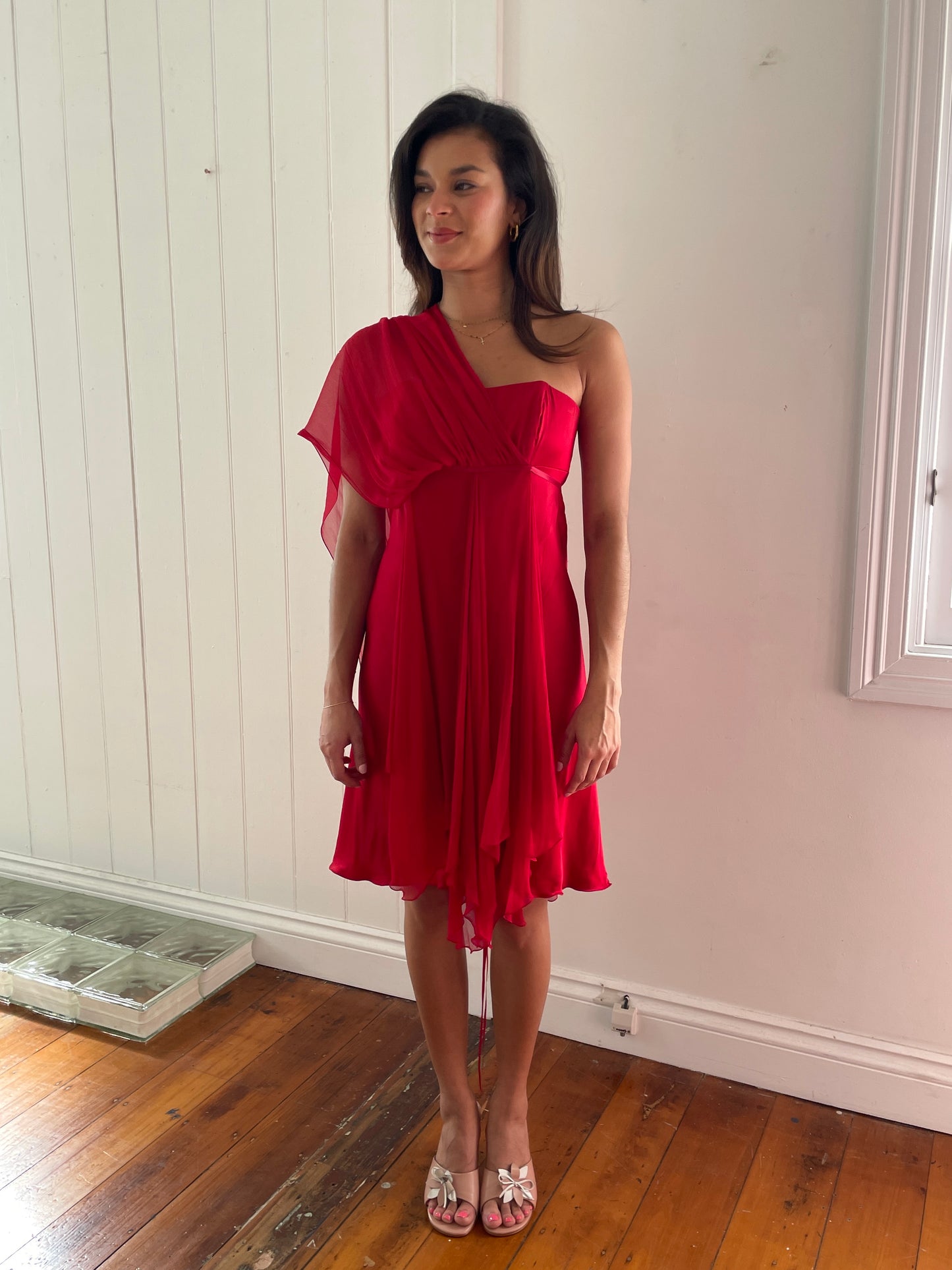 Vintage 90s red layered silk mini dress