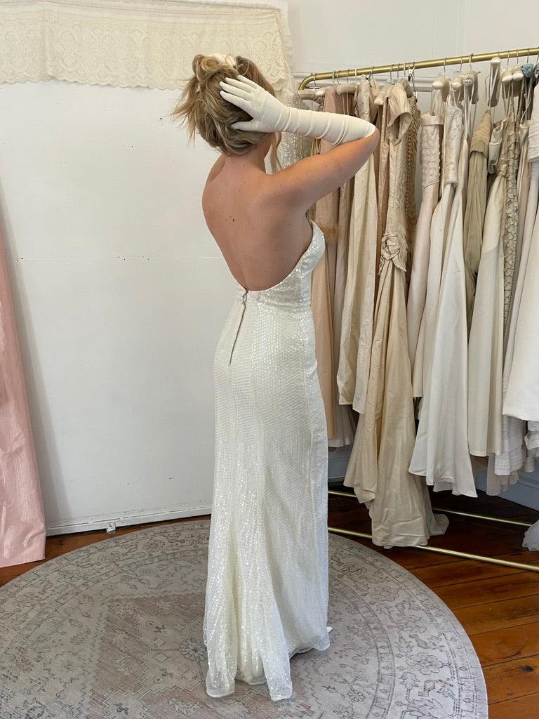 Vintage 80s cream sweetheart sequinned wedding dress