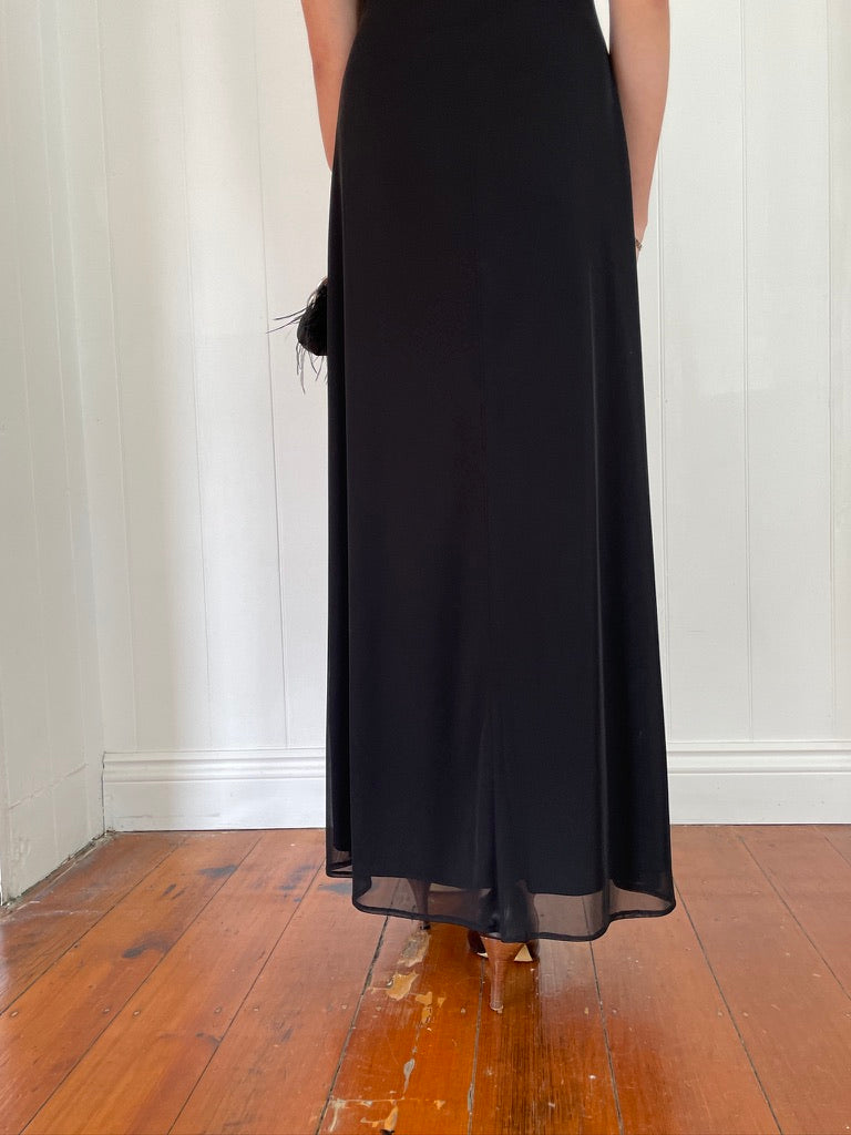 Vintage y2k black beaded mesh slip dress