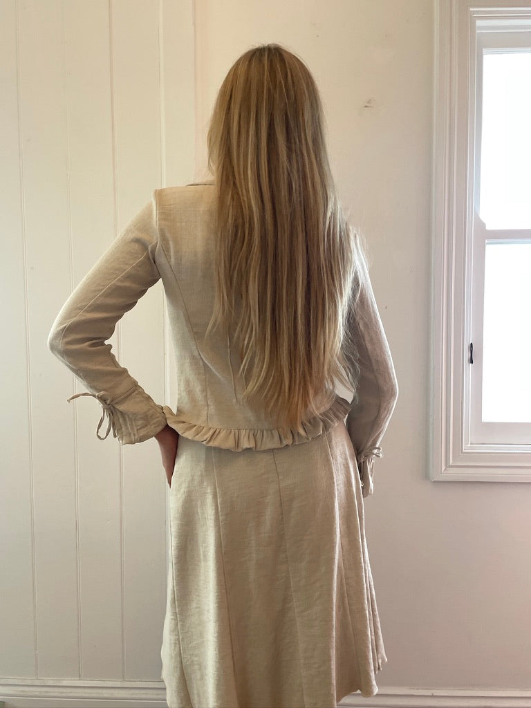 Vintage y2k french made bridal skirt suit set oatmeal