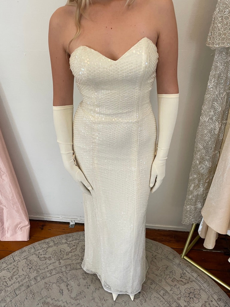 Vintage 80s cream sweetheart sequinned wedding dress