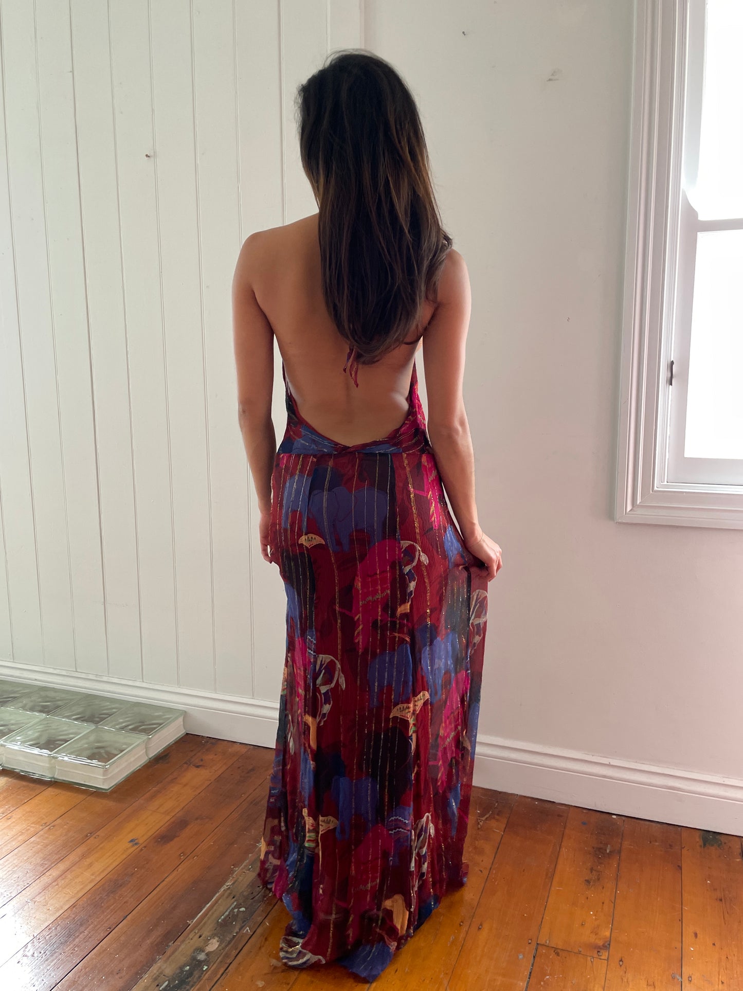 Vintage y2k Lisa Ho silk backless halterneck maxi