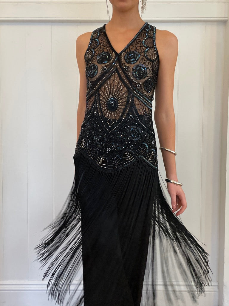 Vintage 90s semi sheer beaded fringed top