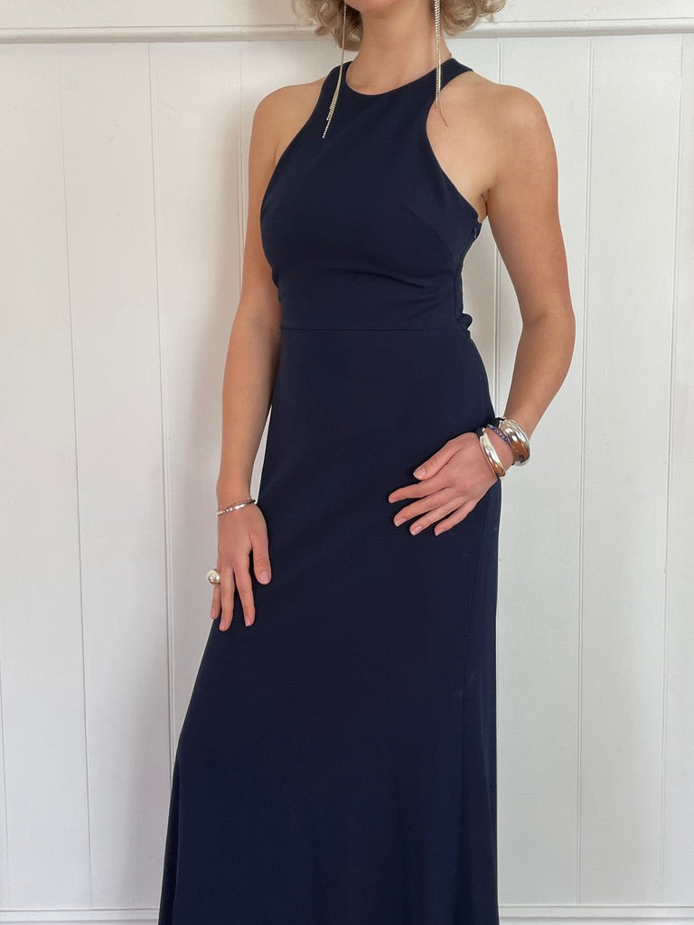 Vintage y2k Vera Wang navy high neck gown