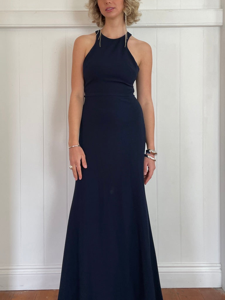 Vintage y2k Vera Wang navy high neck gown