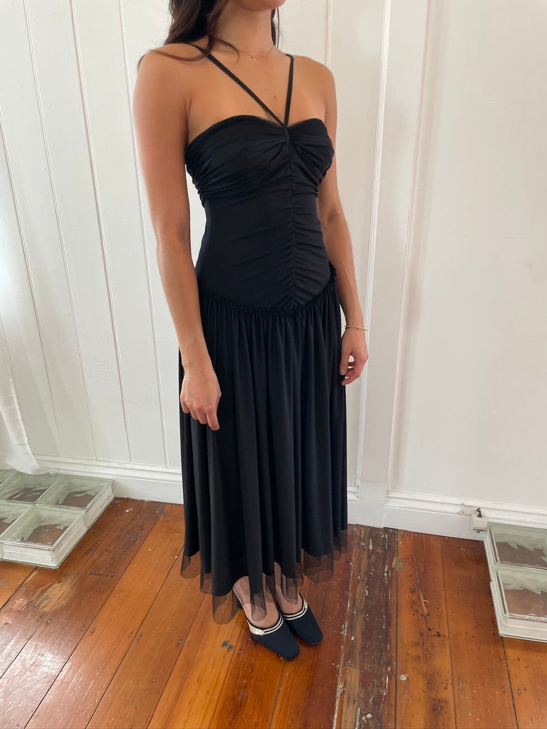 Vintage Y2K Vera Wang black drop waist midi dress