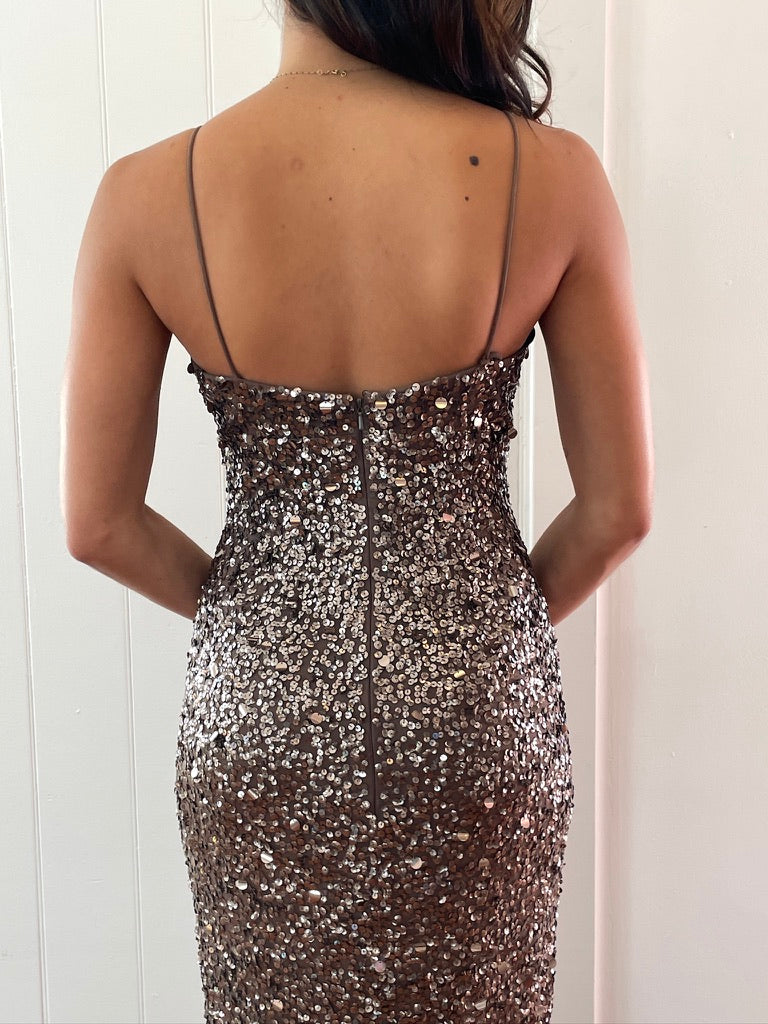 Vintage y2k bronze sequinned evening dress