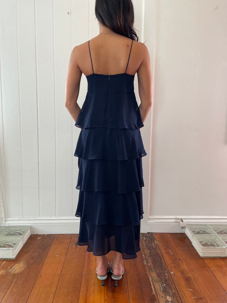Vintage y2k Carla Zampatti navy tiered midi dress