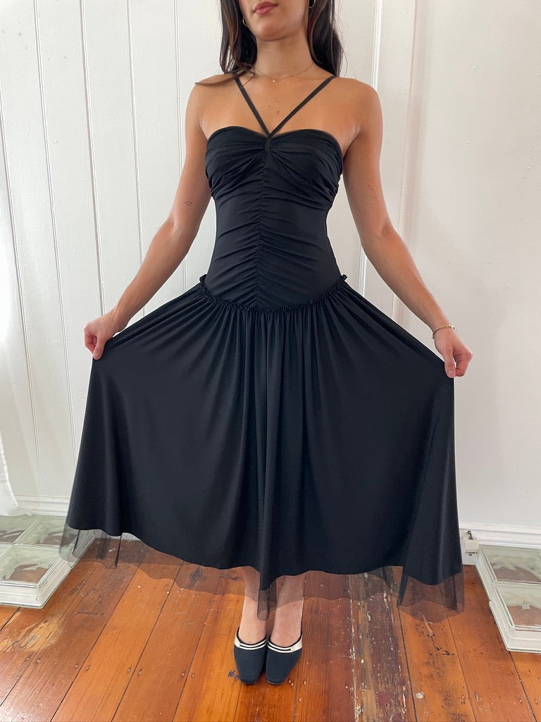 Vintage Y2K Vera Wang black drop waist midi dress