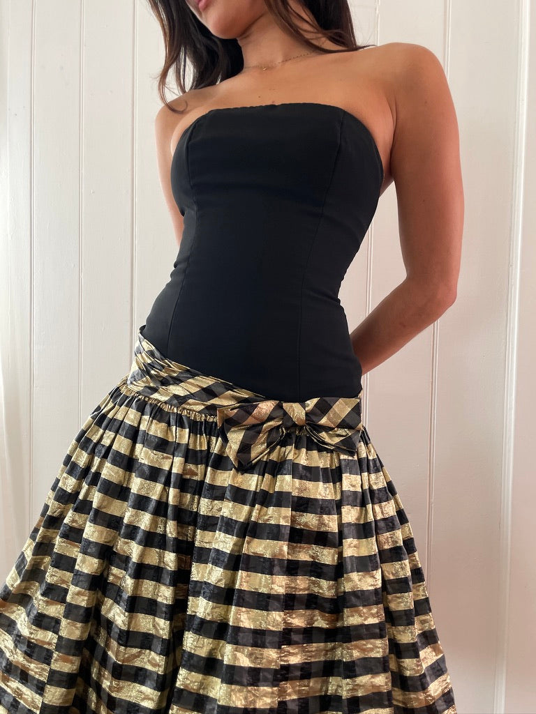 Vintage 80s drop waist lamé gingham mini dress