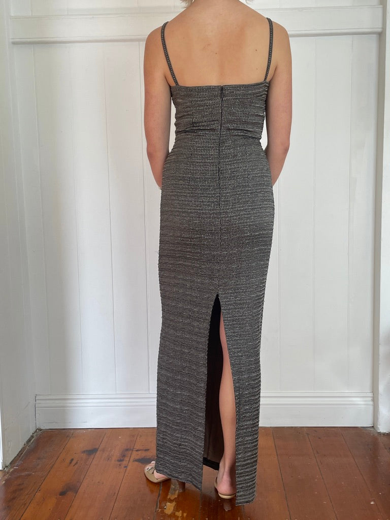 Vintage Y2K Carmen Marc Valvo grey column dress