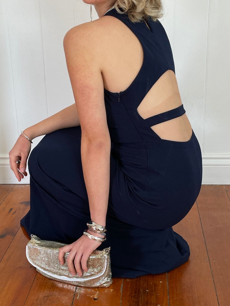 Vintage y2k Vera Wang navy high neck gown