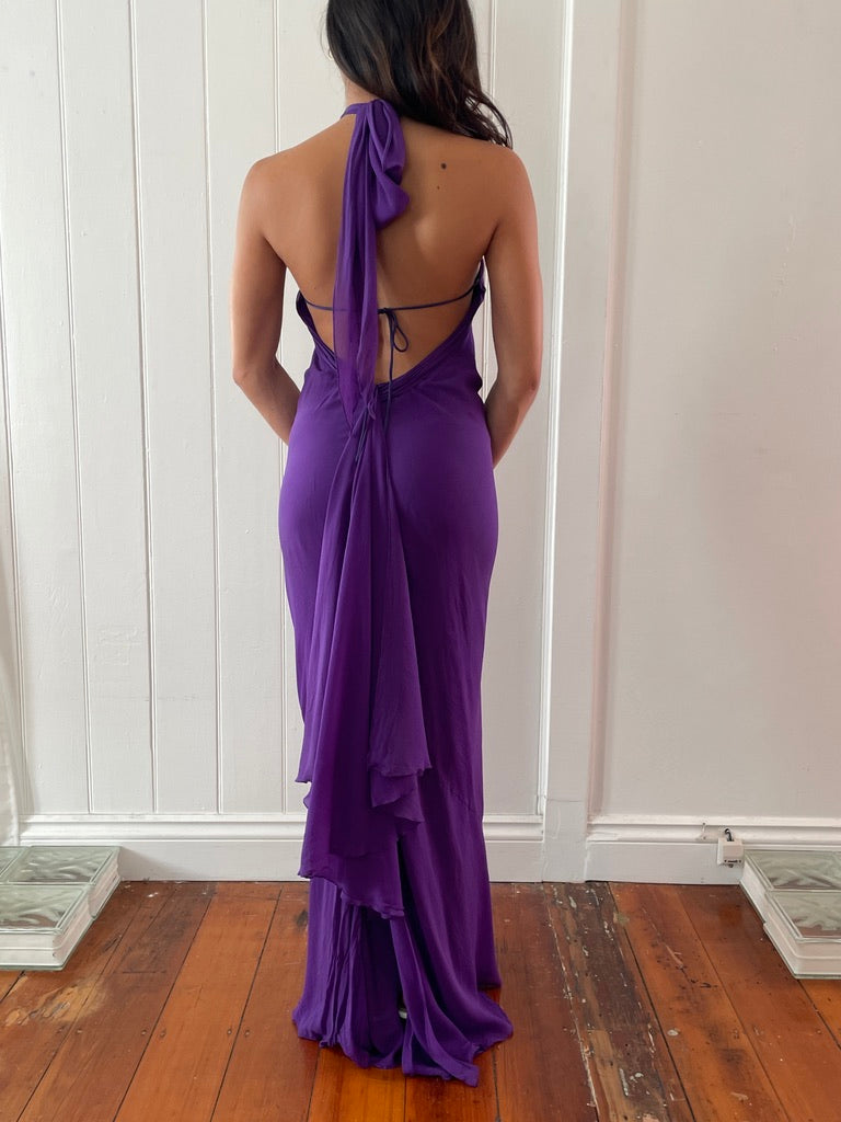 Vintage y2k purple silk backless evening gown