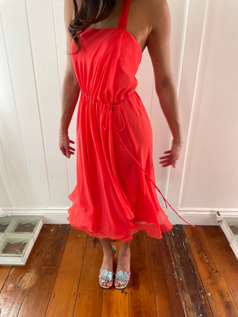 Vintage 90s orange flowy halter neck mini dress