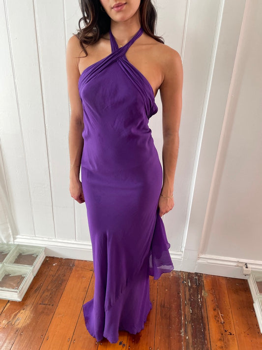Vintage y2k purple silk backless evening gown