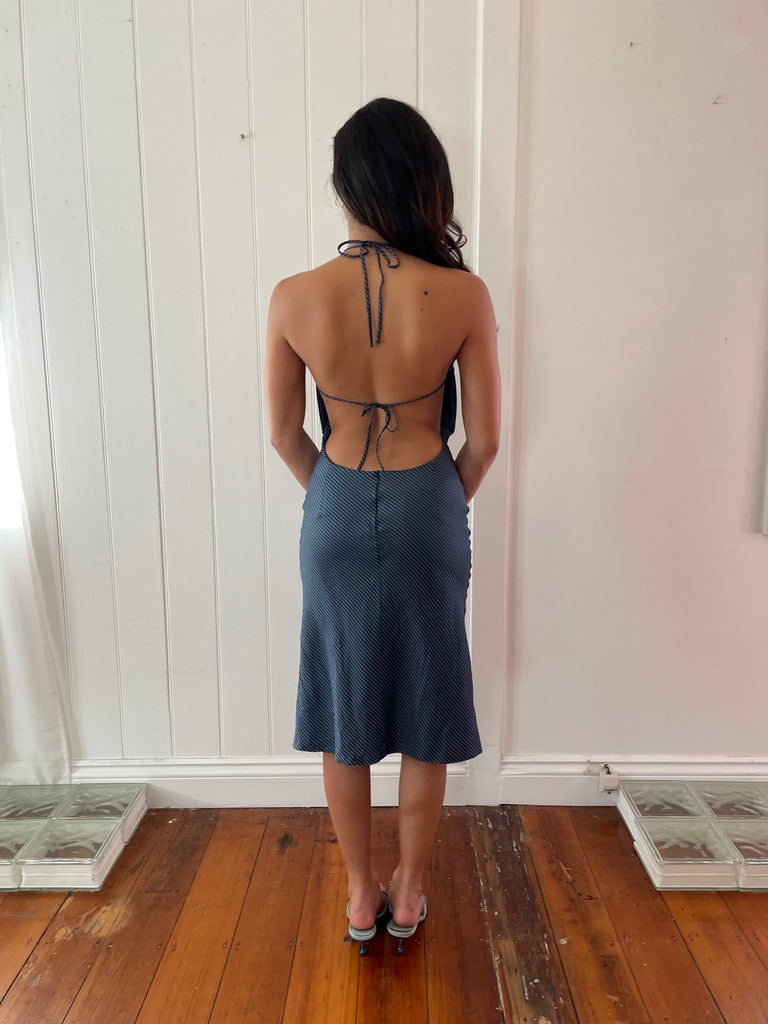 Vintage y2k Versace backless pinstripe midi dress