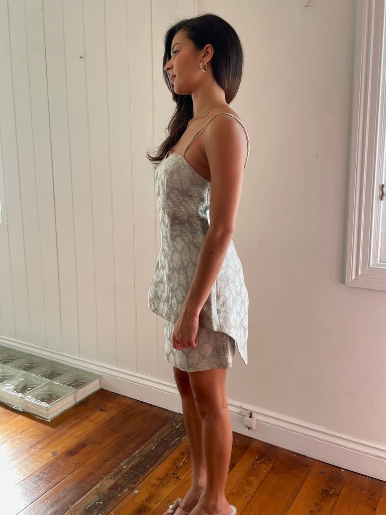 Vintage 90s Deadstock grey silk skirt top set