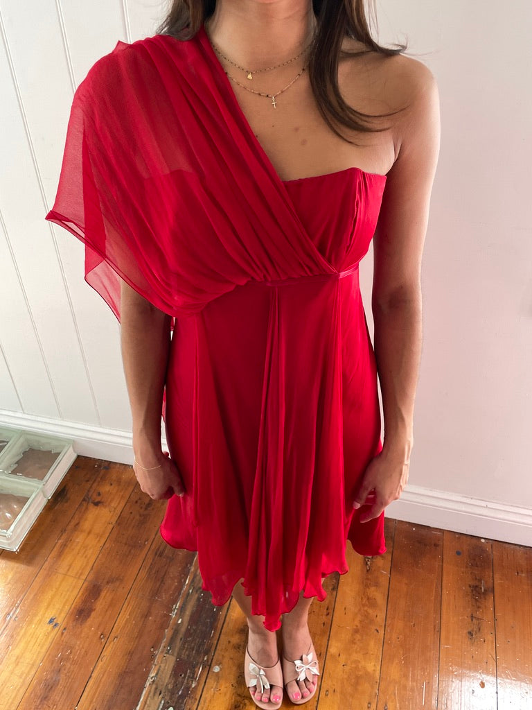Vintage 90s red layered silk mini dress