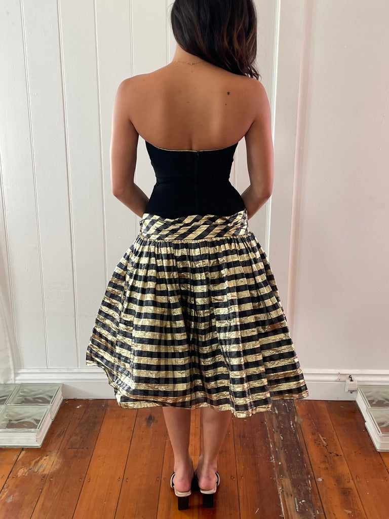 Vintage 80s drop waist lamé gingham mini dress