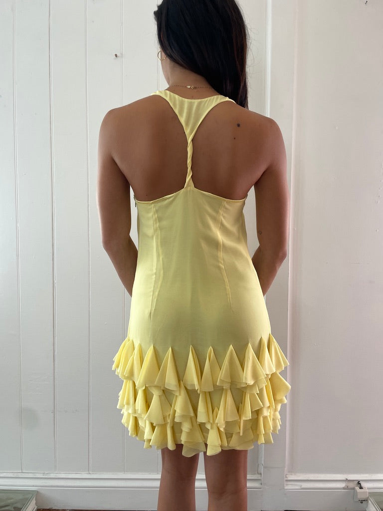 Vintage y2k lemon yellow mini dress with ruffles