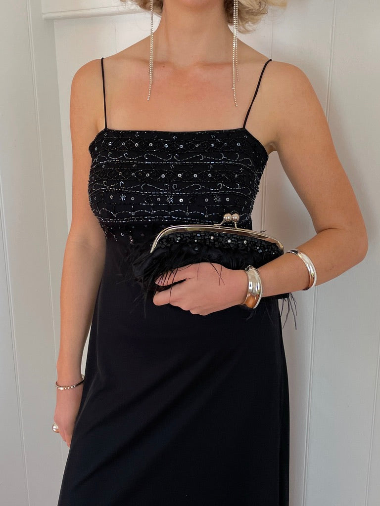 Vintage y2k black beaded mesh slip dress