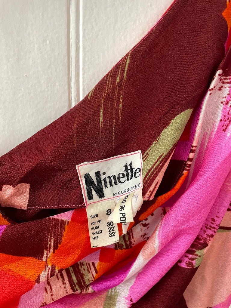 Vintage 70s colourful one shoulder maxi dress with cutout