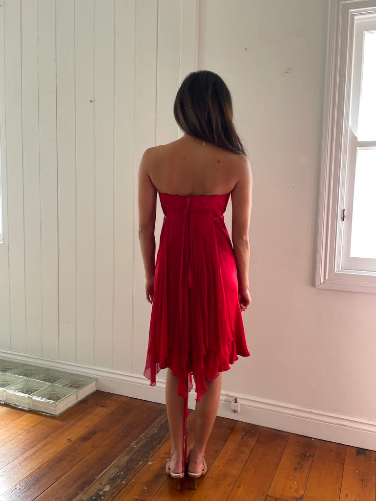 Vintage 90s red layered silk mini dress