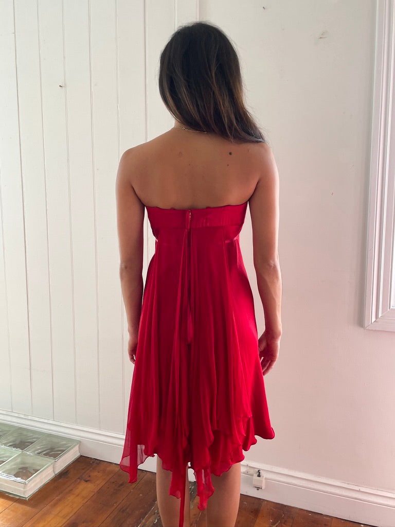 Vintage 90s red layered silk mini dress