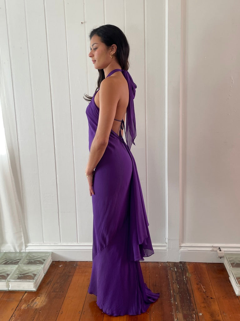 Vintage y2k purple silk backless evening gown