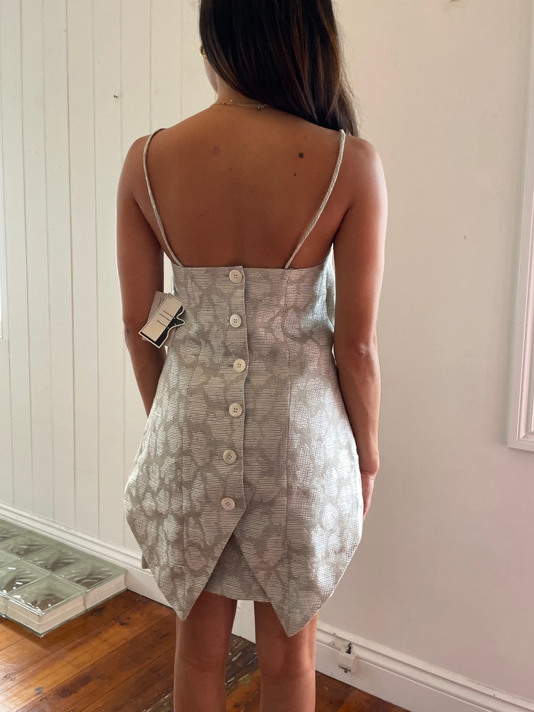 Vintage 90s Deadstock grey silk skirt top set