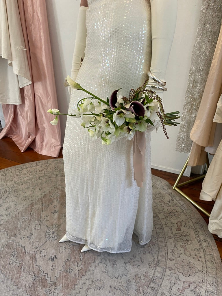 Vintage 80s cream sweetheart sequinned wedding dress