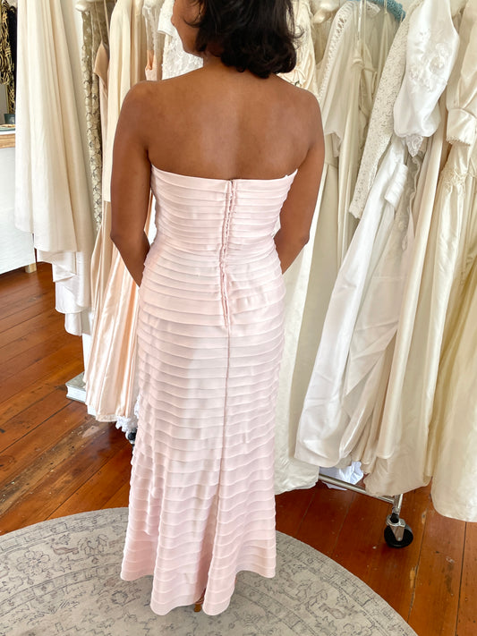 Vintage 90s Tadashi Shoji baby pink cascading pleated dress