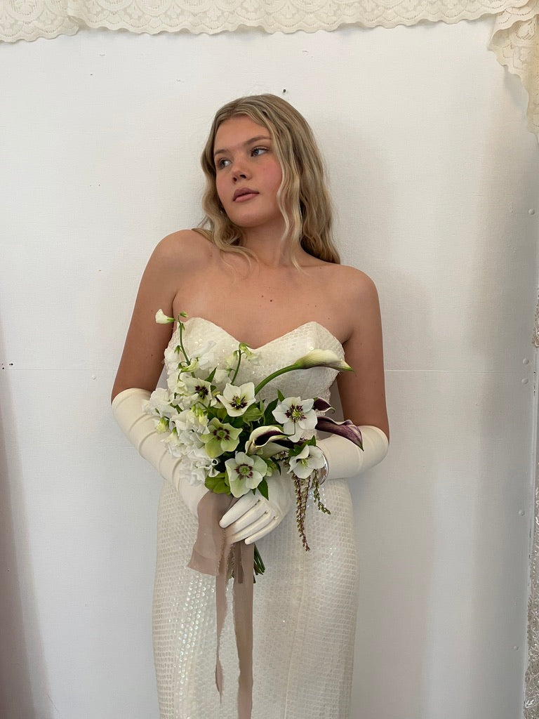Vintage 80s cream sweetheart sequinned wedding dress