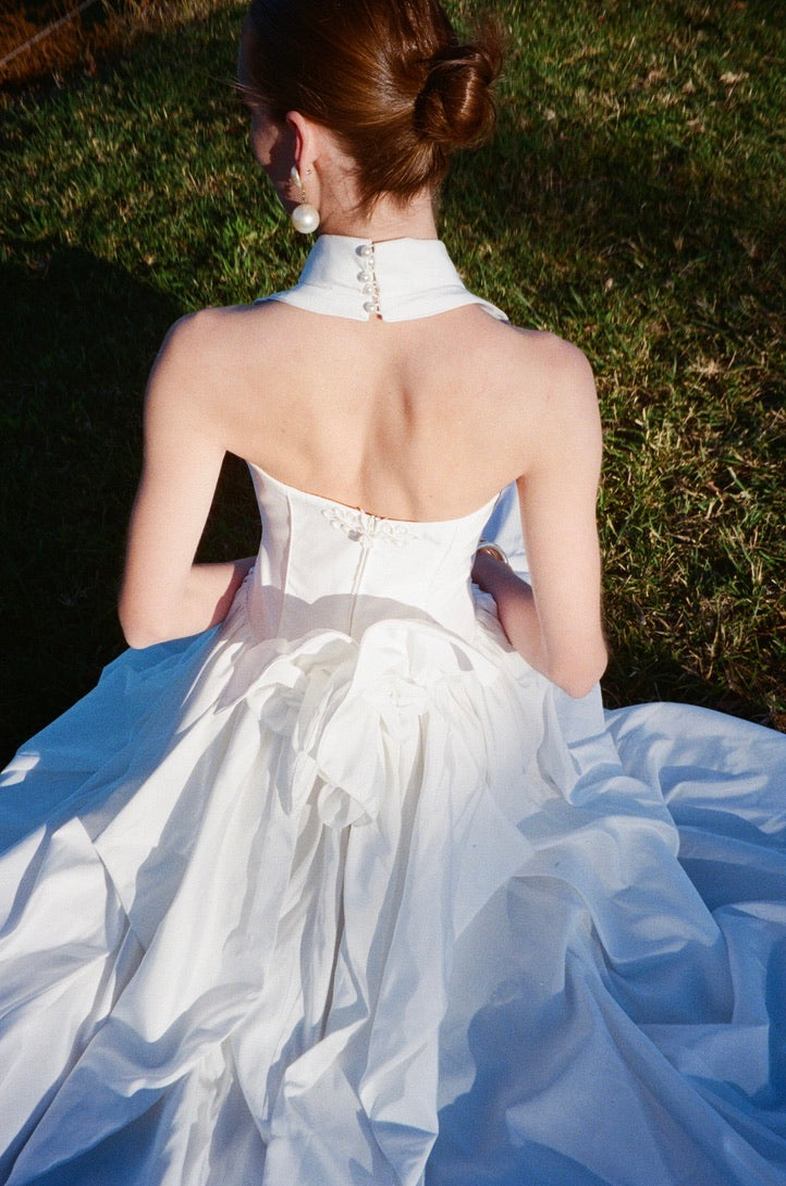 Vintage 90s taffeta basque waist halterneck gown