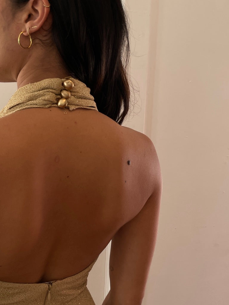 Vintage y2k gold shimmery halter neck evening dress