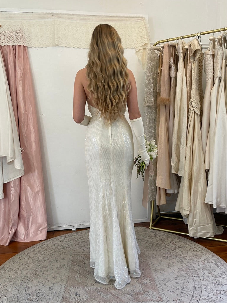 Vintage 80s cream sweetheart sequinned wedding dress