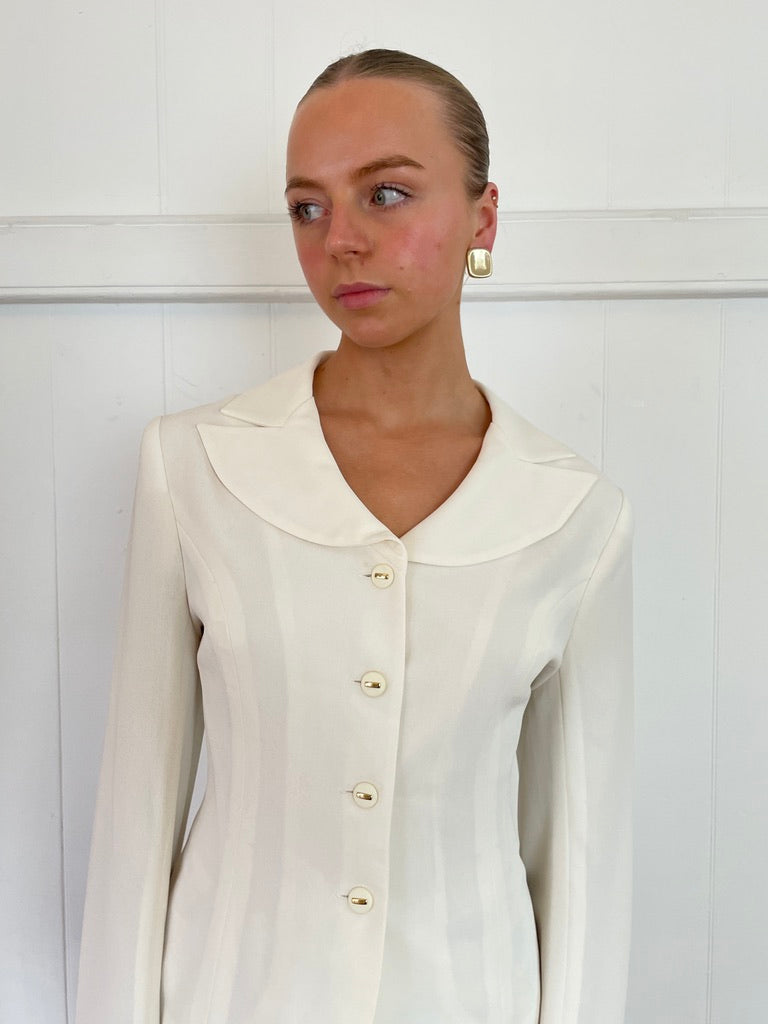 Vintage 90s cream single breasted suit jacket