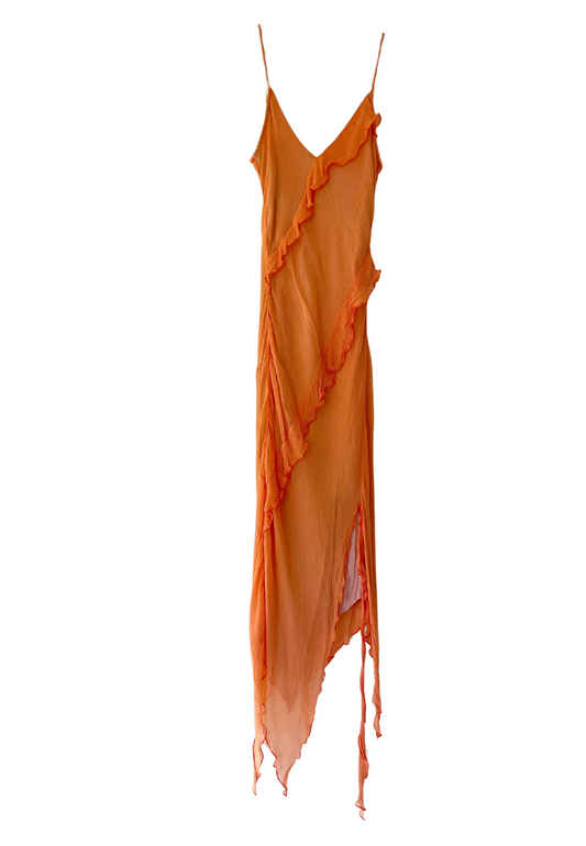 Tangerine Silk Midi Dress