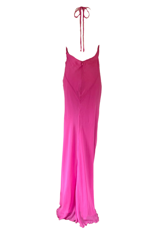 Vintage Y2K Lisa Ho hot pink silk halter neck gown