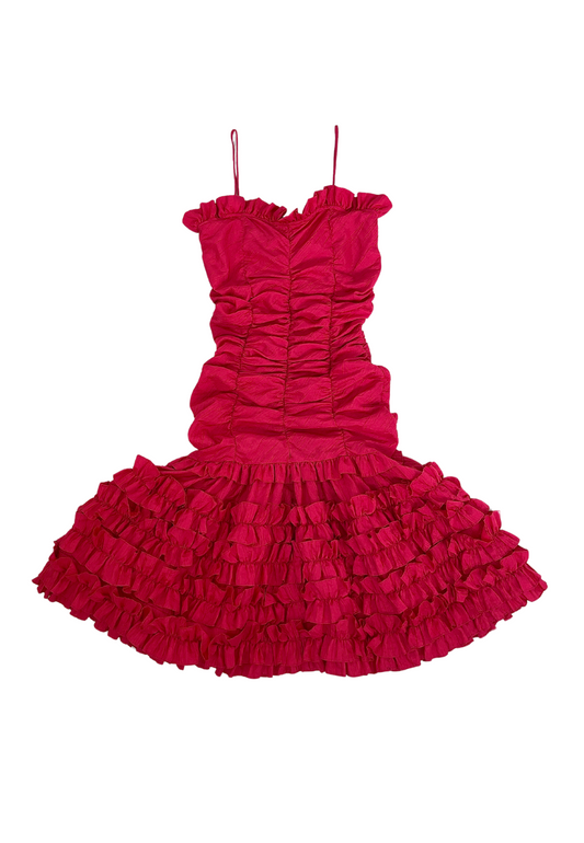 1980s Drop Waist Raspberry Midi Dress