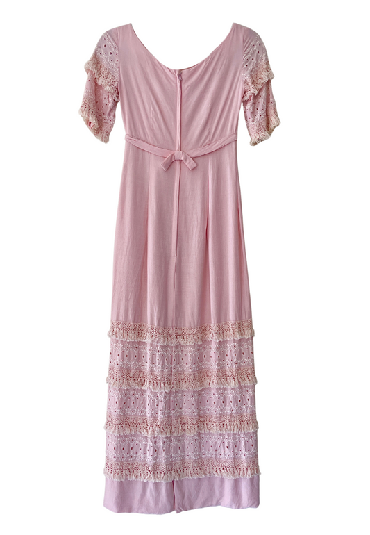 1960s Harry Keiser pink fringe trim column dress