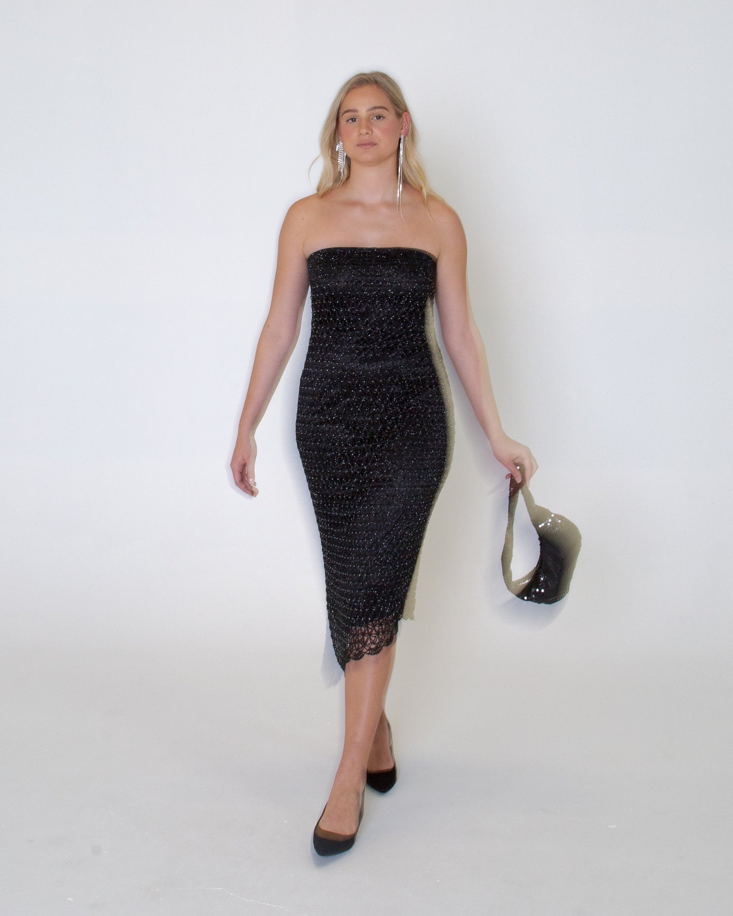 Vintage y2k strapless asymmetric woven midi dress